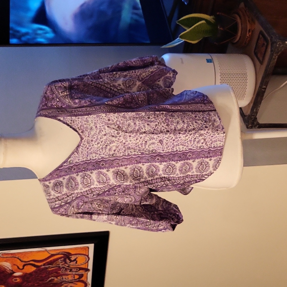Purple Paisley Short Batwing Sleeve Shirt Light Weight Thin
